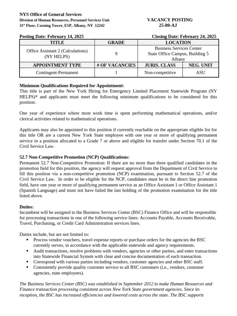 25-80-AJ Office Assistant 2 Calc, BSC | PDF | Employment | Accounts Payable