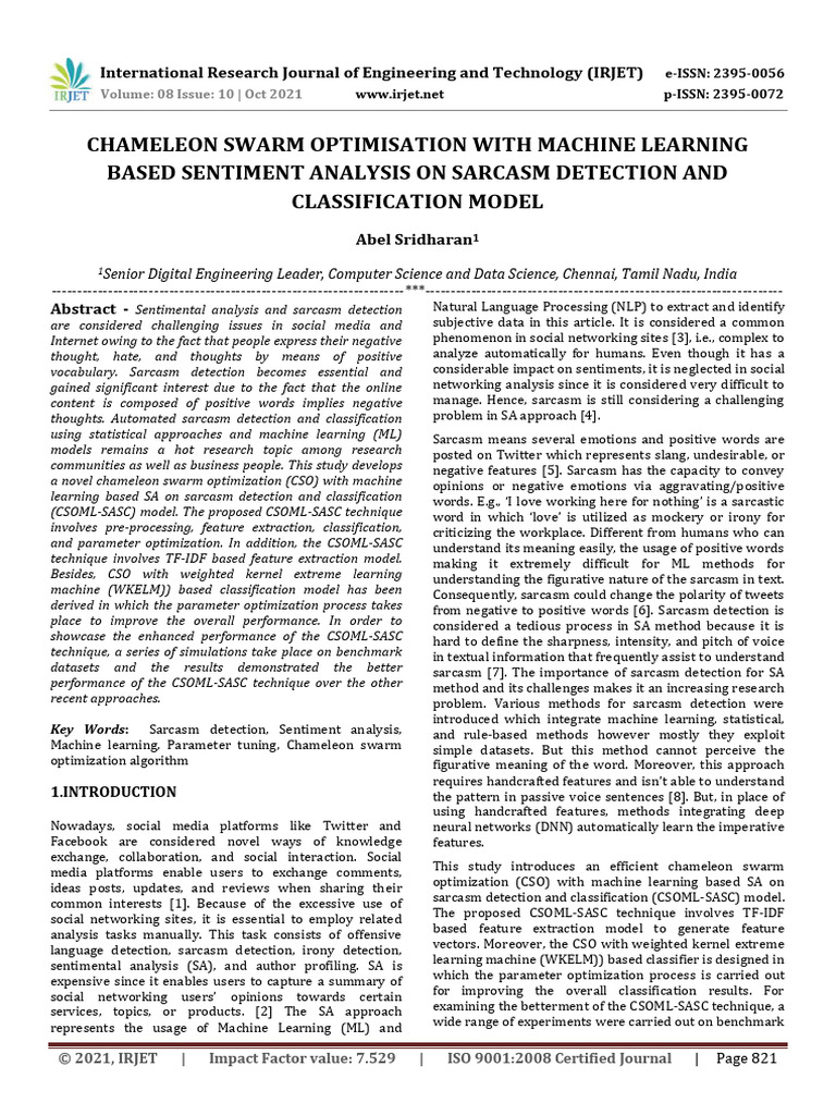 Chameleon Swarm Optimization for Sarcasm Detection | PDF | Machine ...