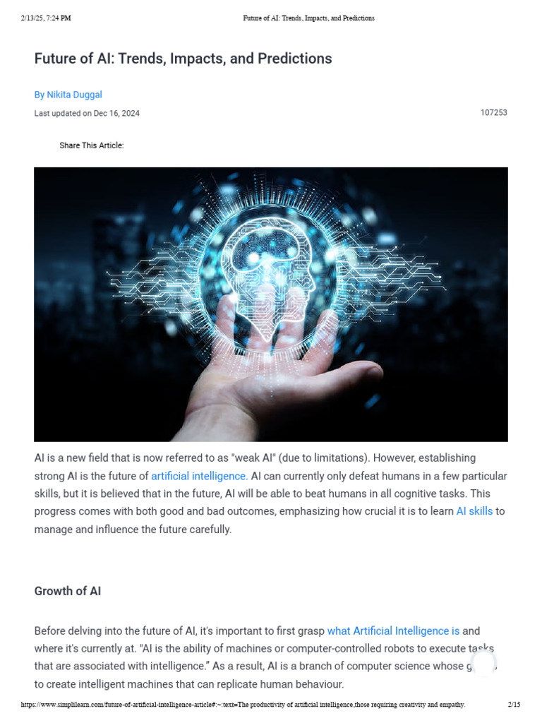 Future of AI - Trends, Impacts, and Predictions | PDF | Artificial ...