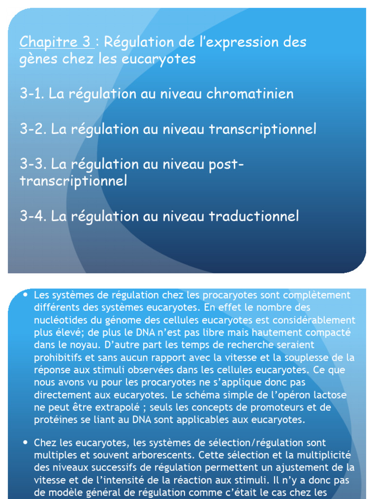 Cours 2025 Pr MOMBO; Chap 3 Regulation Eucaryotes-1 | PDF | Histone ...