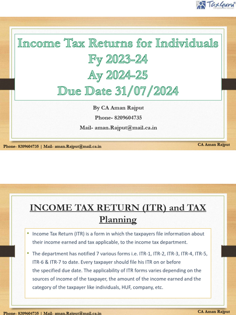 All About Income Tax Returns For Individuals FY 2023 24 AY 2024 25 ...