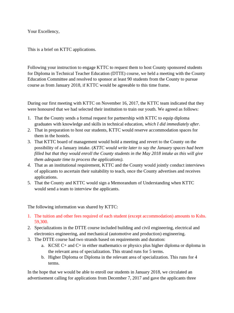 KTTC Diploma Application Overview 2018 | PDF | Engineering