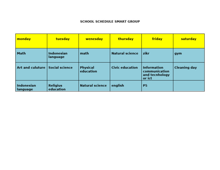 School Schedule Group 1 | PDF