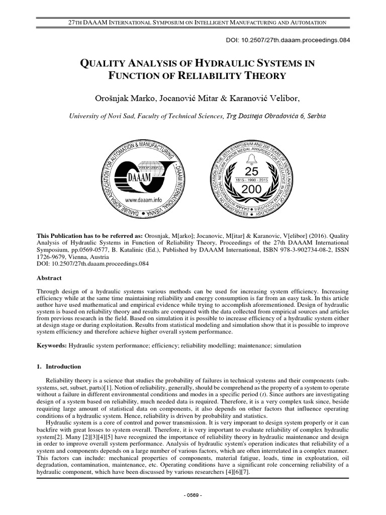Hydraulic Systems Quality Analysis | PDF | Reliability Engineering | Pump