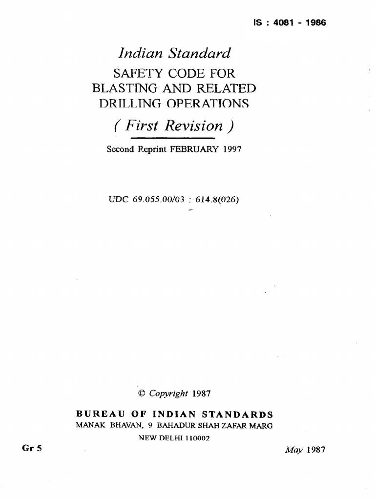 Indian Standard: Safety Code For Blasting and Related Drilling ...