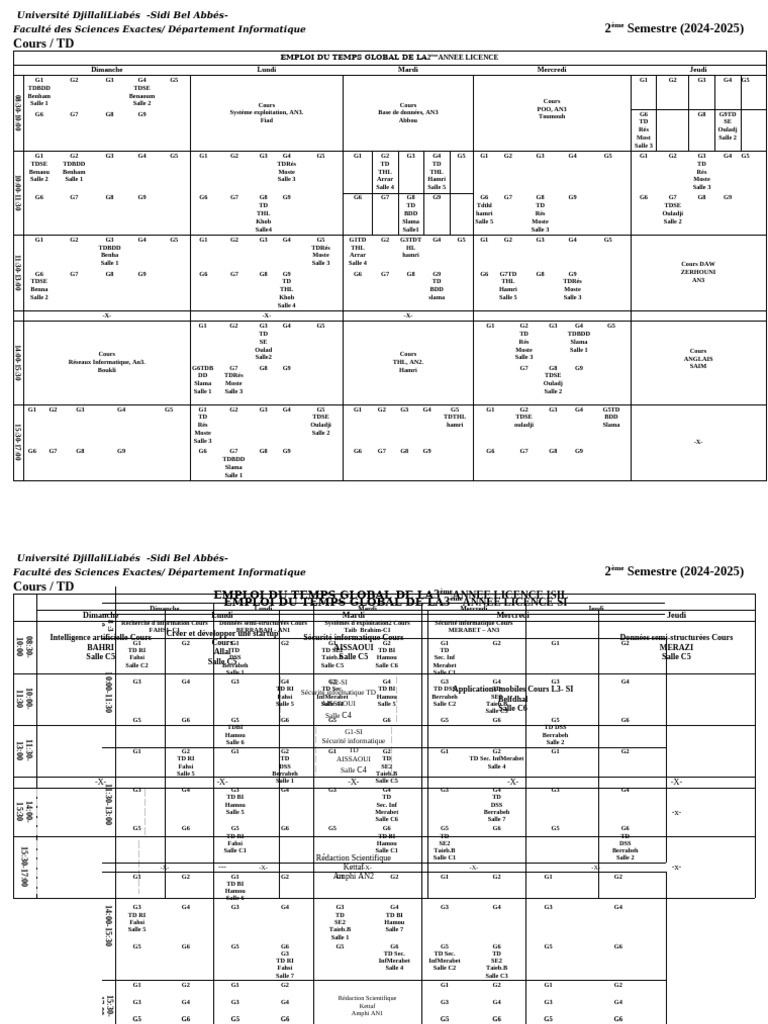 Emploi du temps 2024-2025 Informatique | PDF | Informatique | Informatique