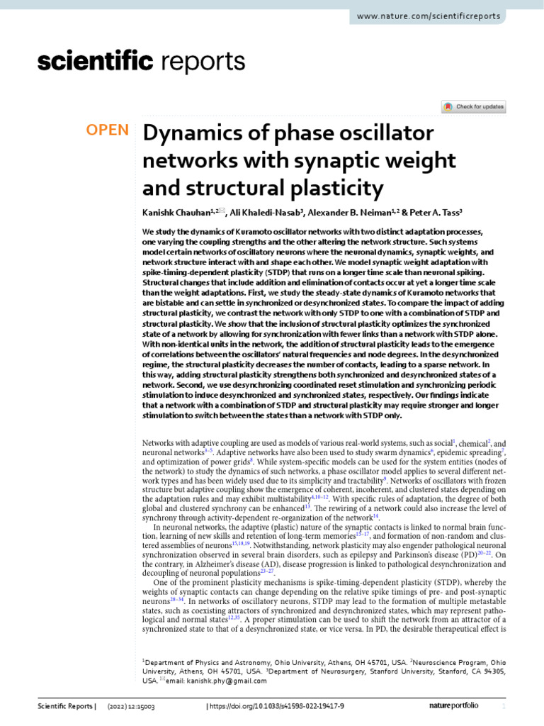Dynamics of Phase Oscillator Networks | PDF | Neural Oscillation ...