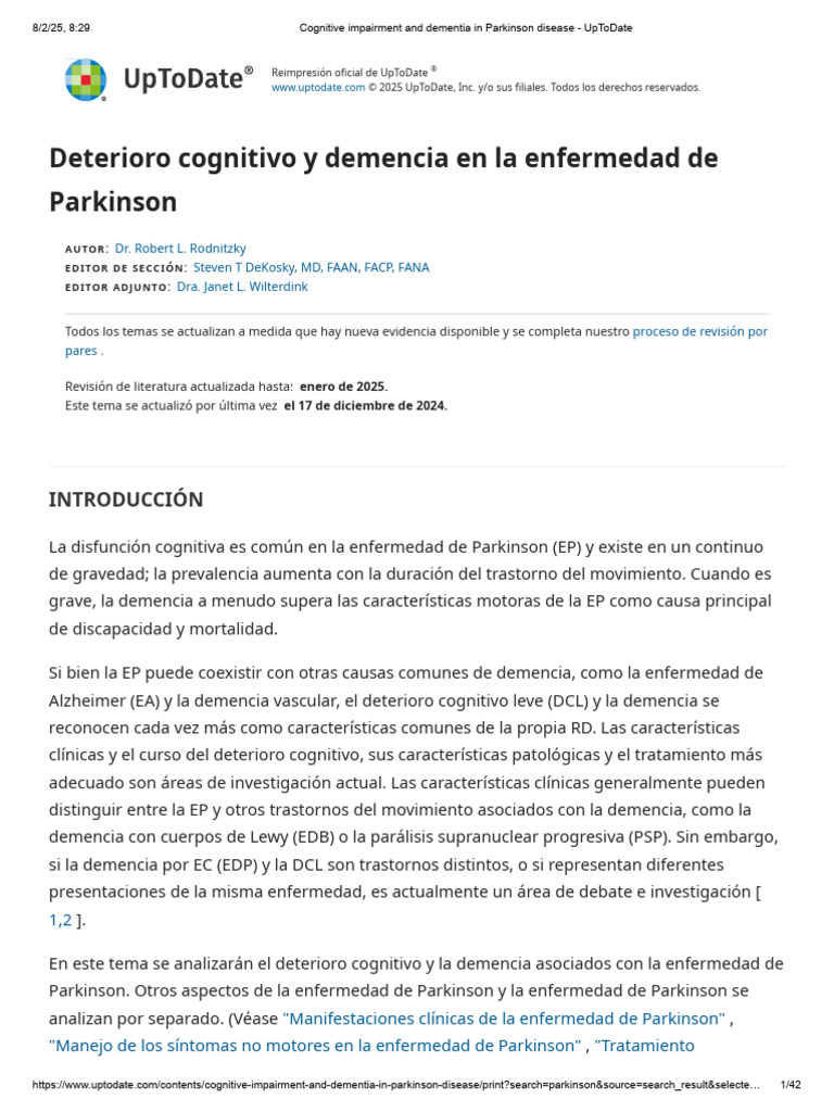 Cognitive Impairment and Dementia in Parkinson Disease - UpToDate | PDF ...