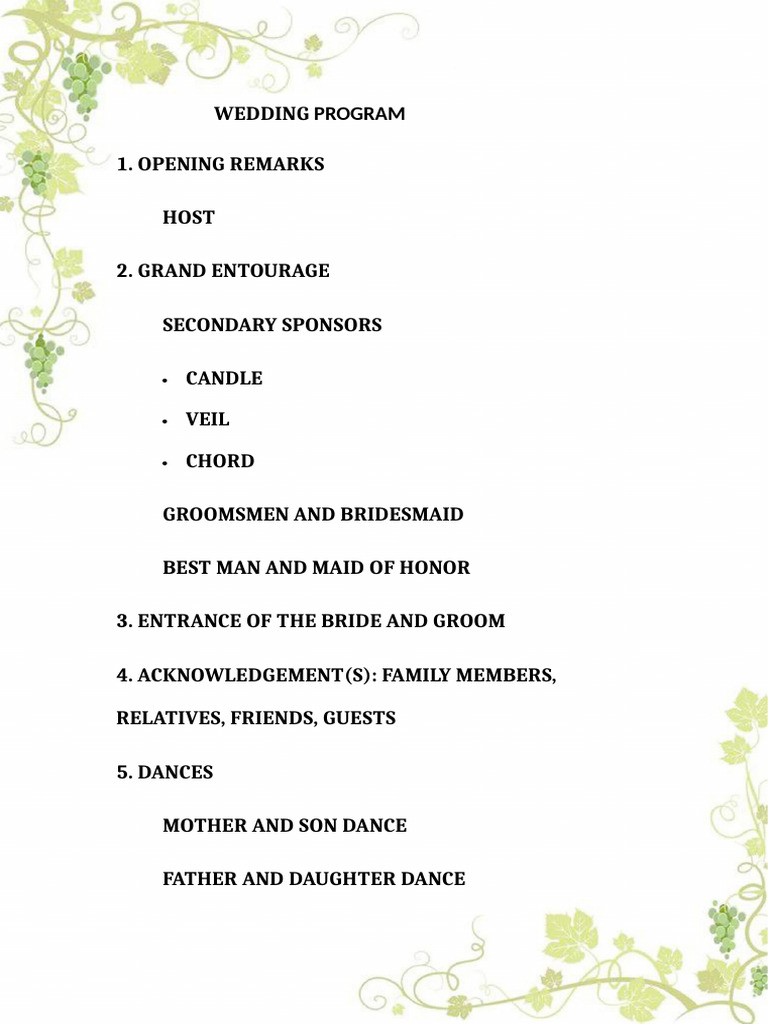 Wedding Program Outline and Schedule | PDF