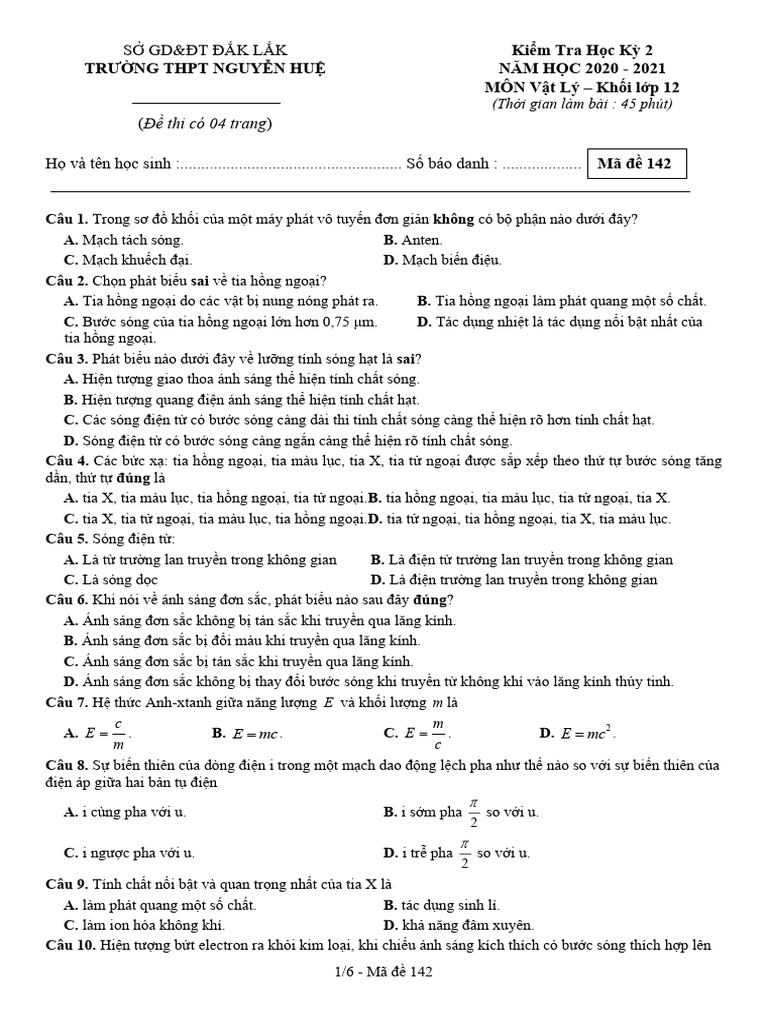 De Dap An KT HK2 Mon Ly 12 2021 | PDF