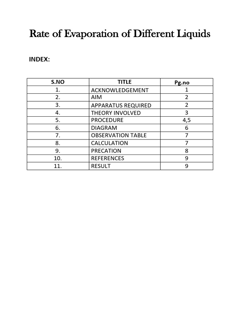 Evaporation Rates of Various Liquids | PDF | Evaporation | Liquids