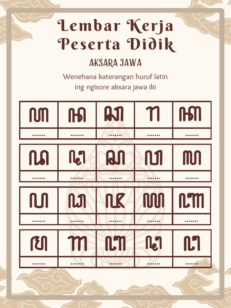 Coklat Tradisional Lembar Kerja Bahasa Jawa Aksara Jawa Hanacaraka ...