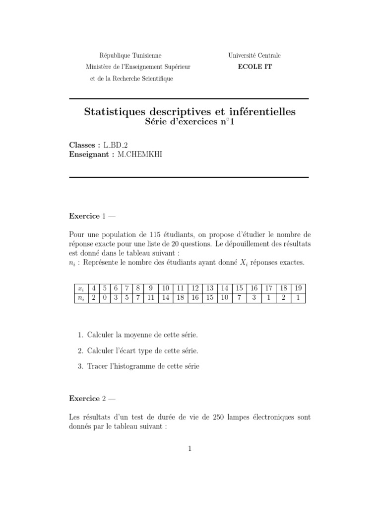 Statistiques Descriptives et Exercices | PDF | Statistiques | Histogramme