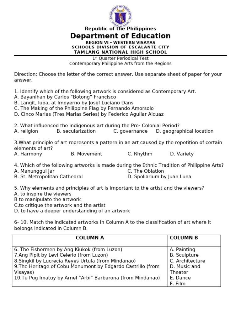 Periodical Test Pdf Philippines The Arts