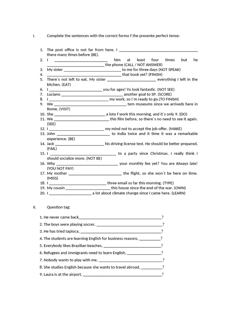 Present Perfect and Question Tags Practice | PDF