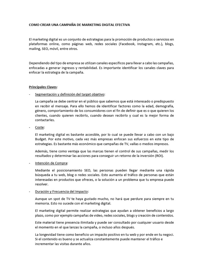 Como Crear Una Campaña de Marketing Digital Efectiva | PDF | Publicidad ...