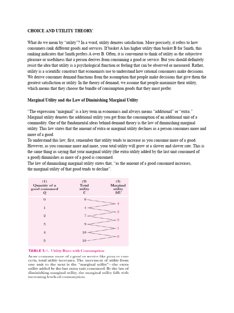 Understanding Utility and Marginal Utility | PDF | Utility | Marginal ...