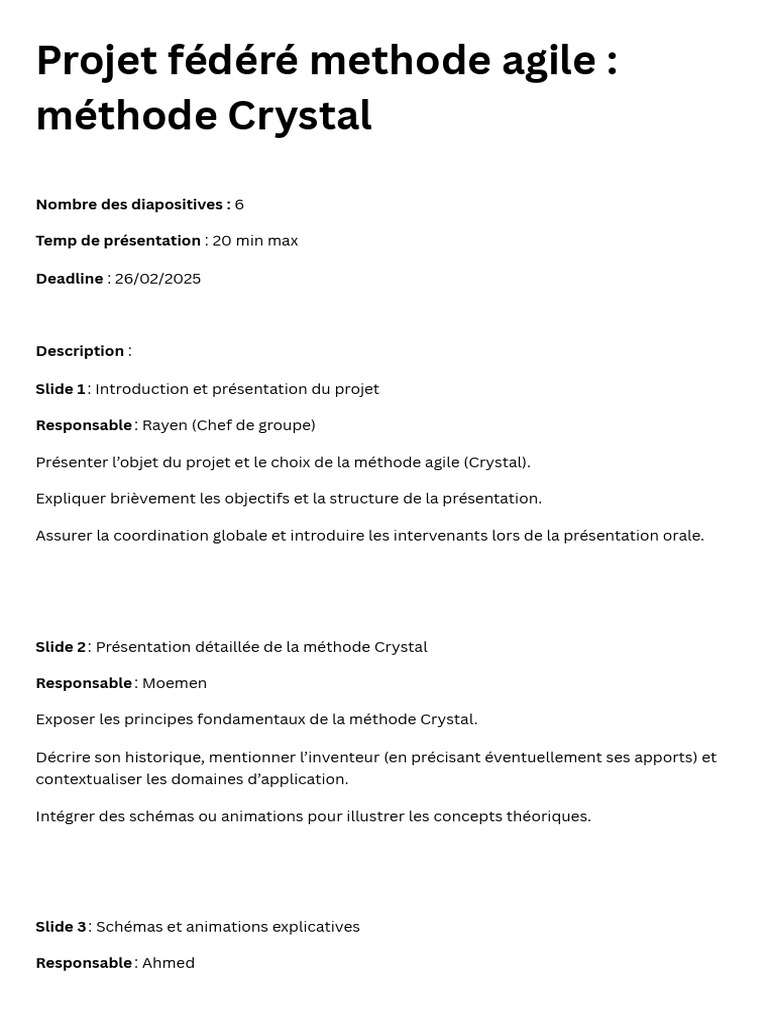 Projet Agile : Méthode Crystal en Présentation | PDF | Méthode scientifique