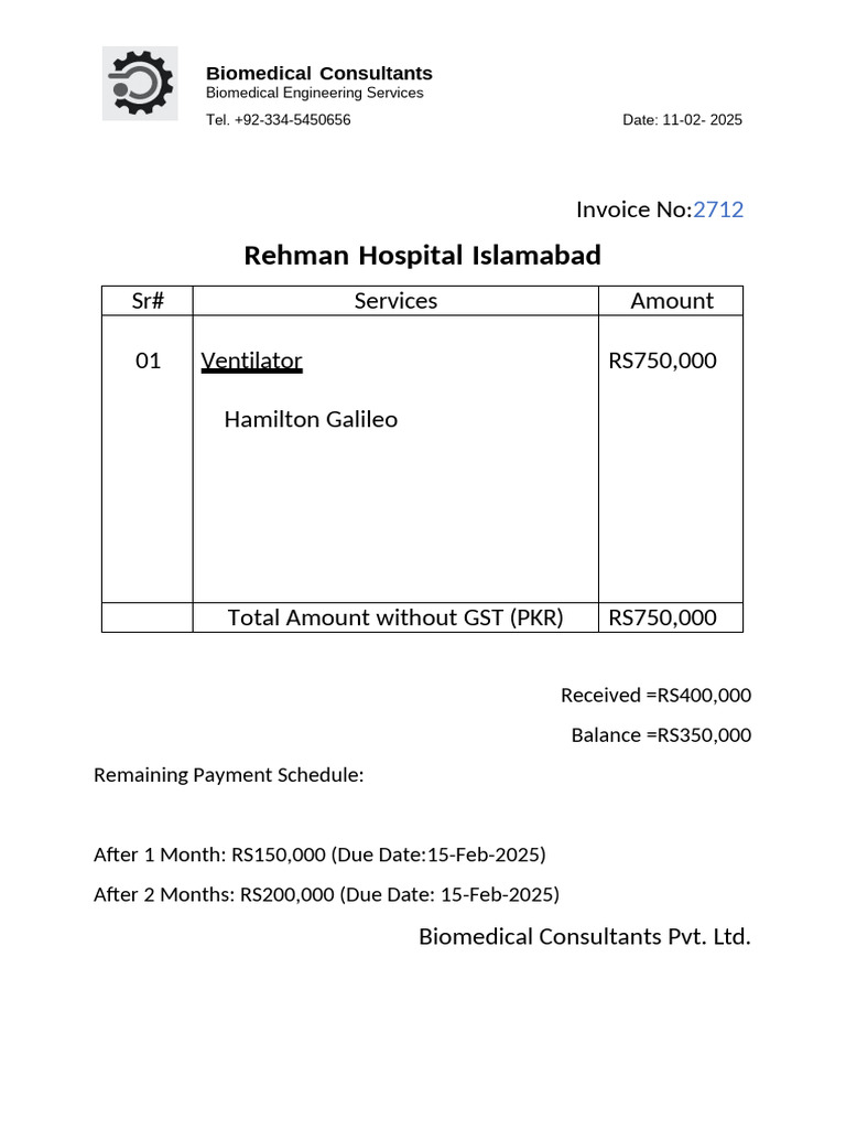 Rehman Hospital Islamabad: Invoice No | PDF