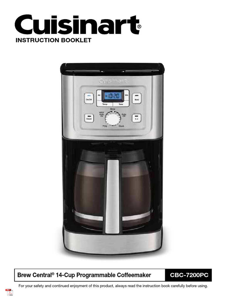 Cuisinart CBC 7400PC Brew Central 14 Cup Programmable Coffee Maker Instructions | PDF | Coffee ...