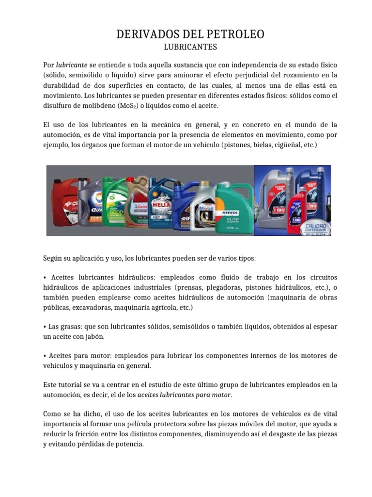 Aceites Lubricantes para Motores: Guía Completa | PDF | Lubricante ...