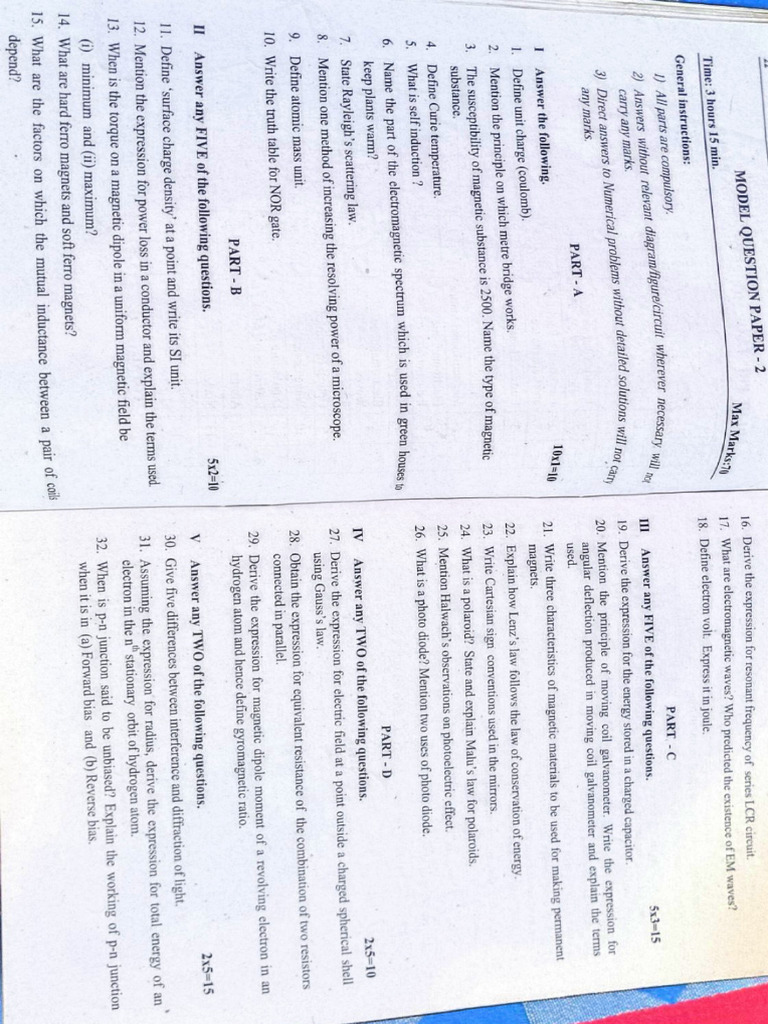 Model Paper 2 Physics | PDF