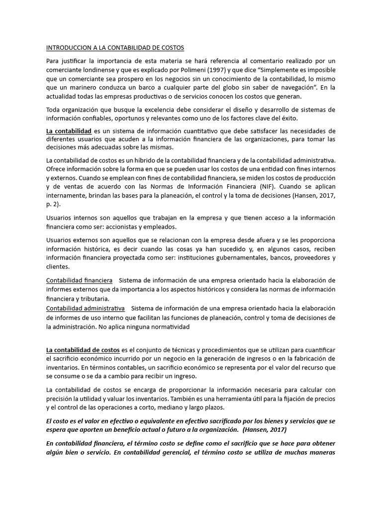 Introducción a la Contabilidad de Costos | PDF | Costo | Contabilidad