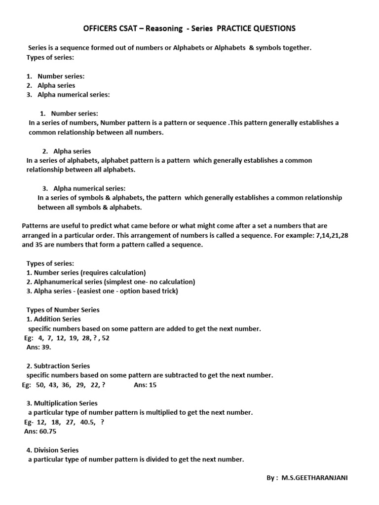 CSAT Reasoning Series Practice Questions | PDF | Numbers | Mathematical ...