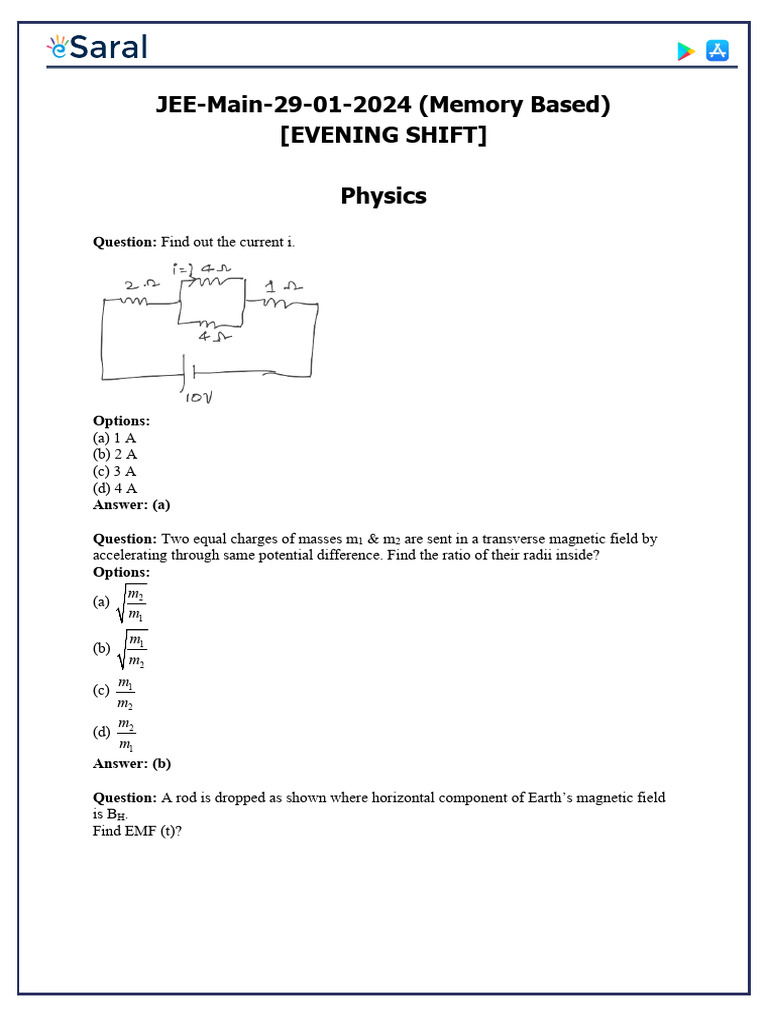 JEE Main 2024 Evening Shift Physics Questions | PDF | Gases | Atomic ...