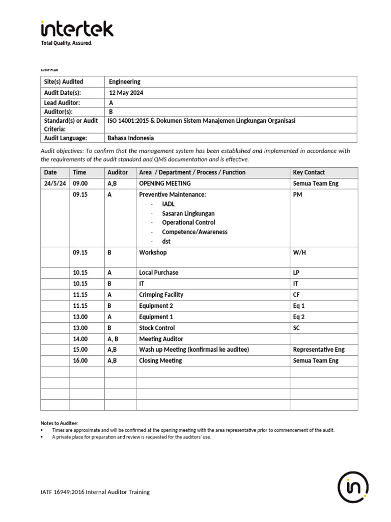 ISO 14001:2015 Audit Plan Overview | PDF | Audit | Business Economics