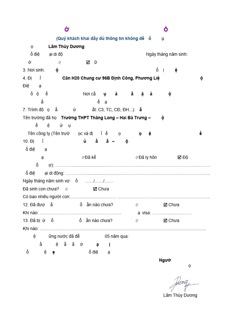Tờ Khai Thông Tin Xin Visa Hàn Quốc | PDF