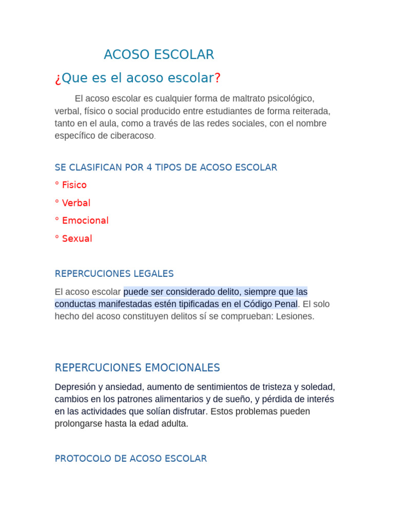 Tipos y Protocolo del Acoso Escolar | PDF | Abuso infantil
