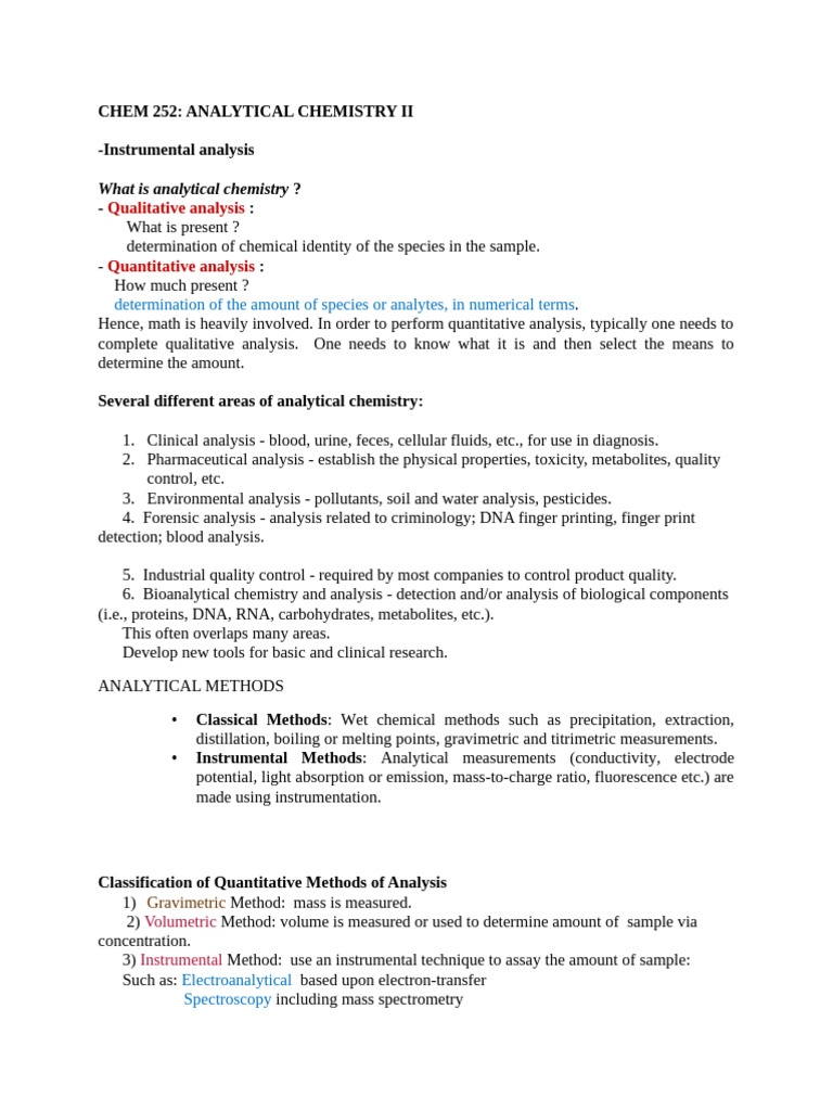 chem 252 notes | PDF | Analytical Chemistry | Applied And ...