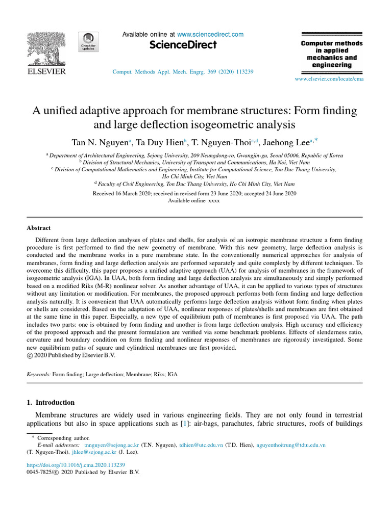 Unified Adaptive Approach for Membrane Analysis | PDF | Bending ...