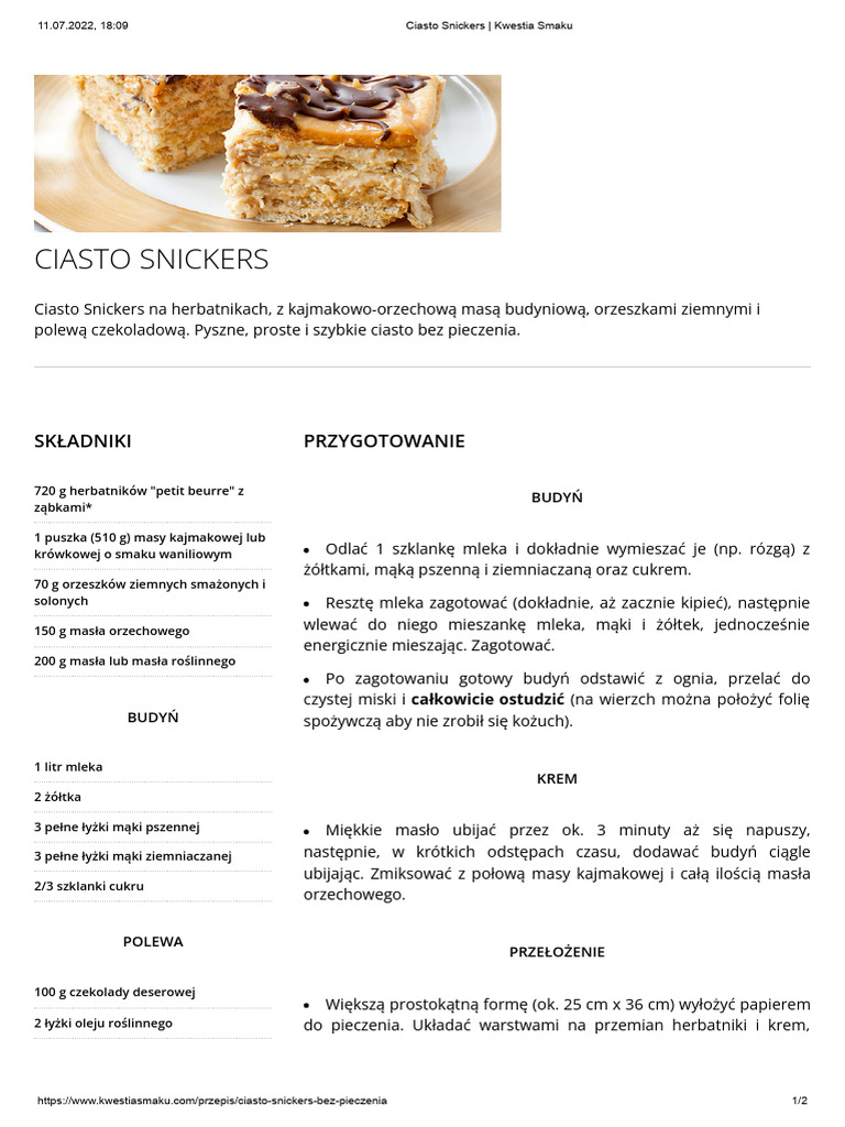 Ciasto Snickers Kwestia Smaku | PDF