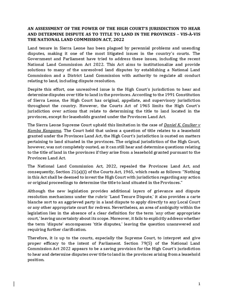 High Court Jurisdiction on Land Disputes | PDF | Jurisdiction ...