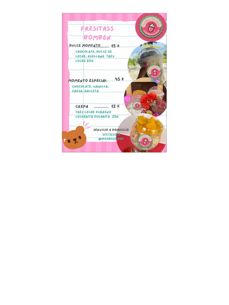 Menú Cafetería Moderno Rosa - PD | PDF