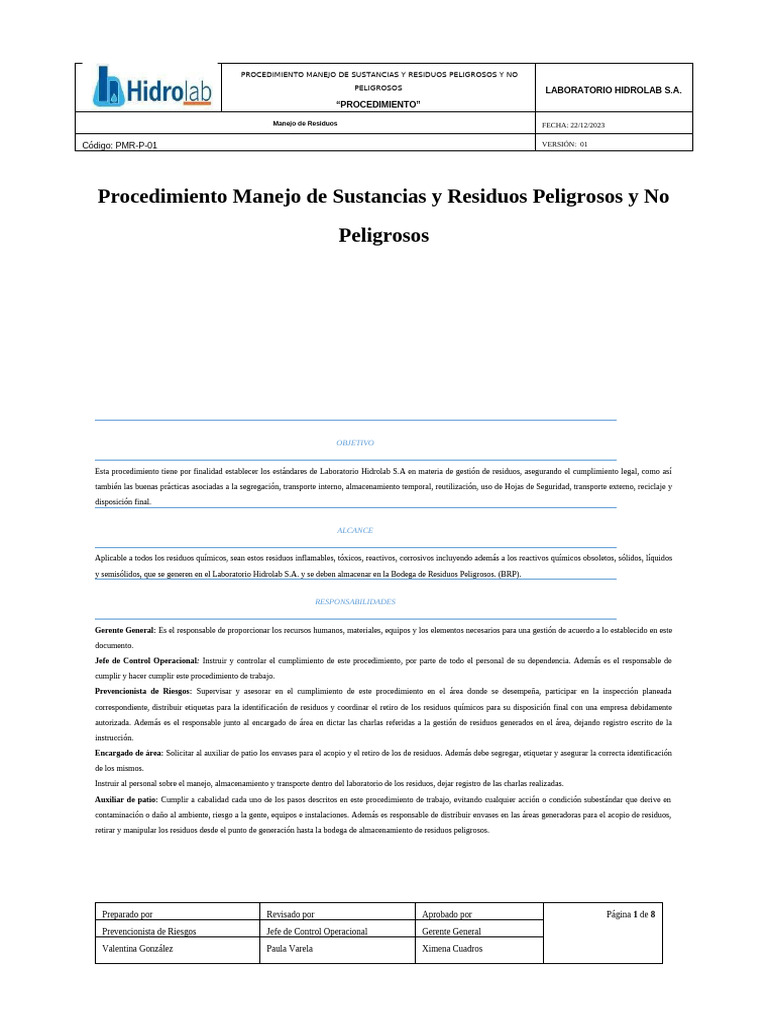 Procedimiento Manejo de Sustancias y Residuos Peligrosos y No ...