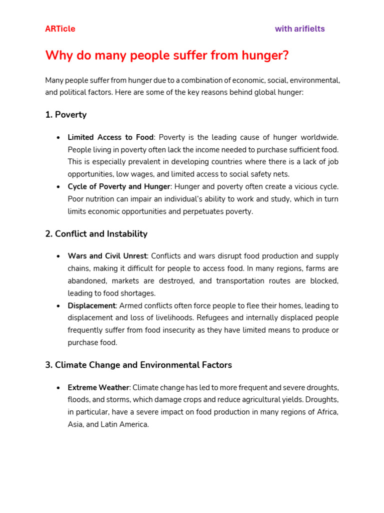 Causes and Solutions for Global Hunger | PDF | Agriculture | Food Security