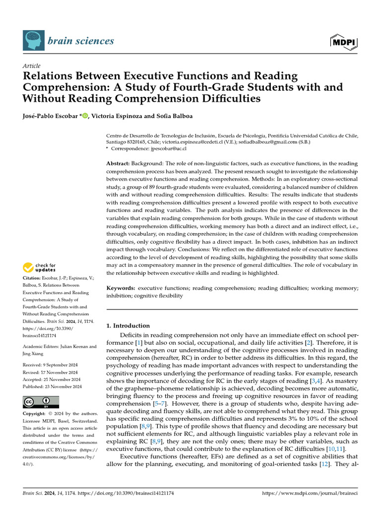 Relations Between Executive Functions and Reading Comprehension: A ...