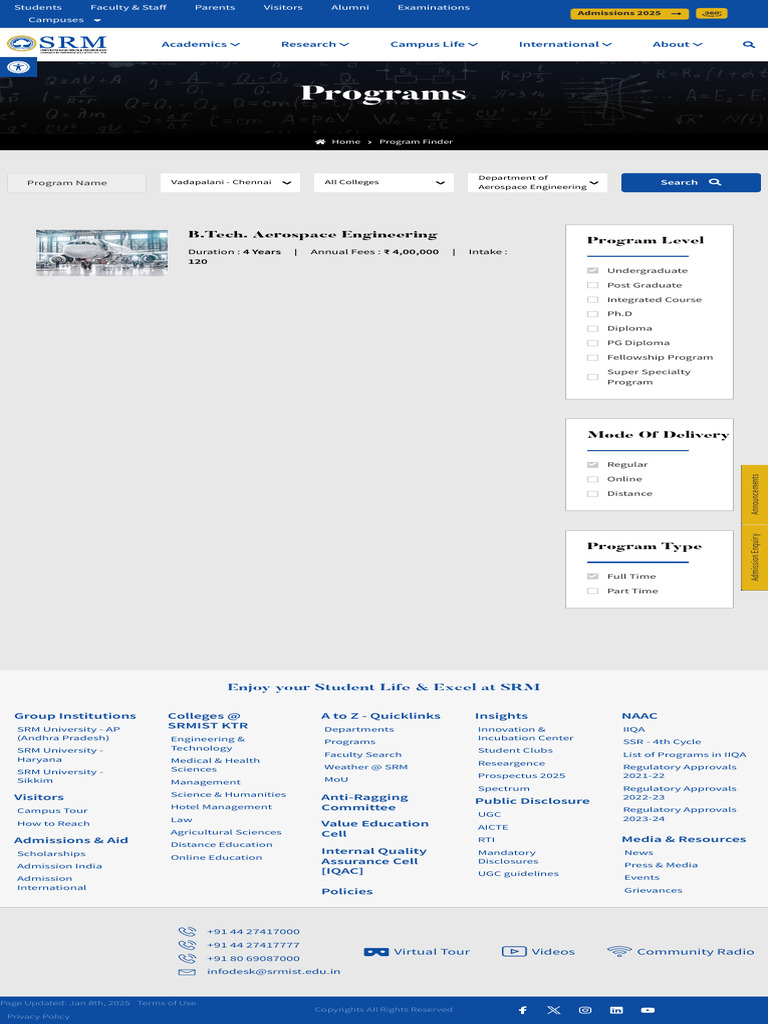 Explore Our Programs - SRMIST | PDF | Educational Stages | Higher Education