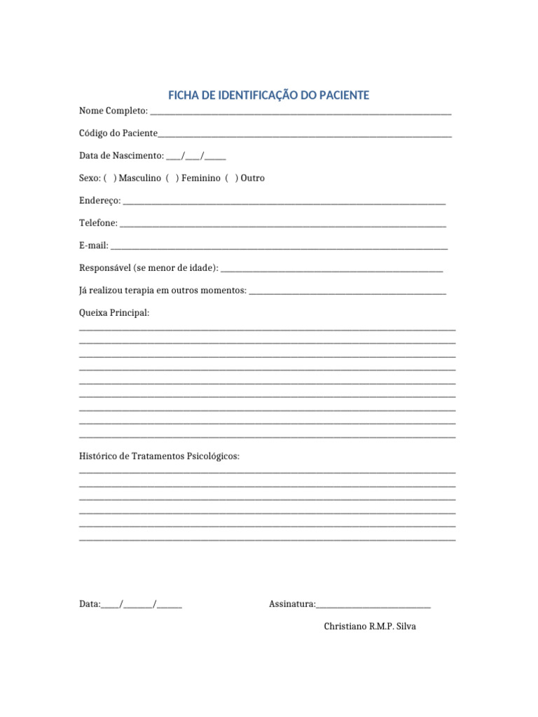 Ficha de Identificação do Paciente | PDF | Doenças e distúrbios