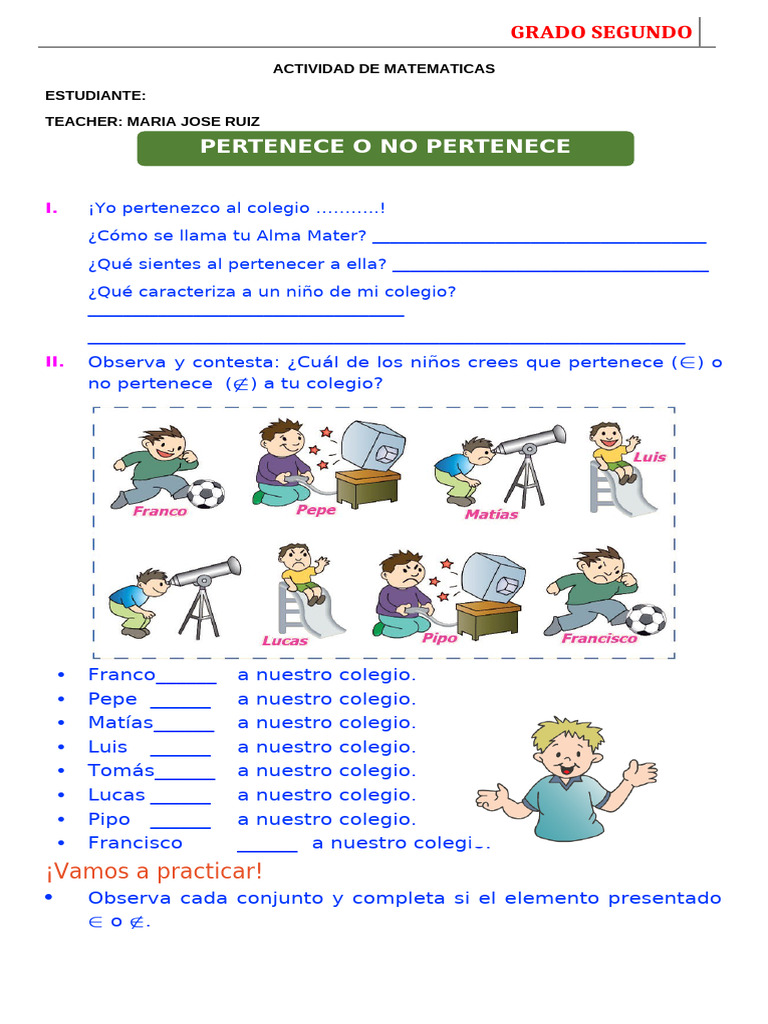 Ejercicios de Pertenencia para Segundo Grado | PDF