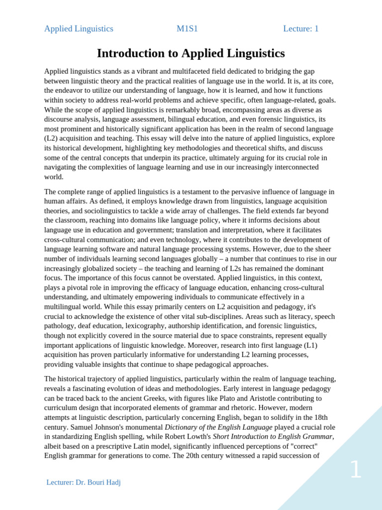 Applied LinguisticsINTRO | PDF | Linguistics | Language Acquisition