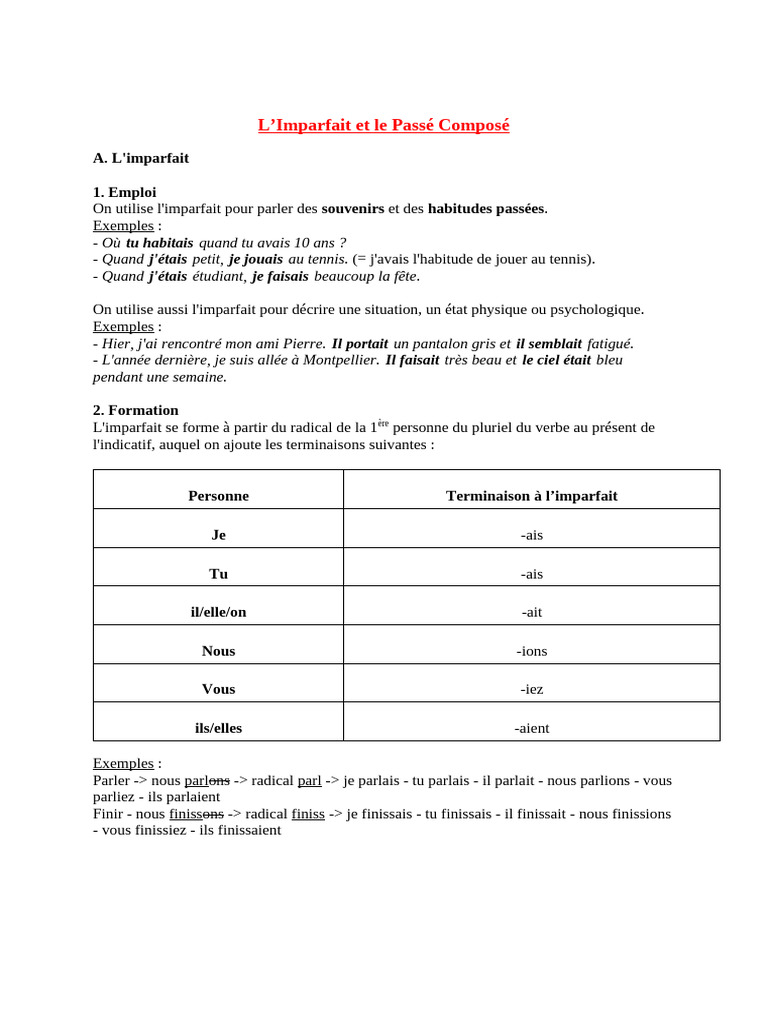Imparfait vs Passé Composé : Guide Complet | PDF | Verbe | Linguistique
