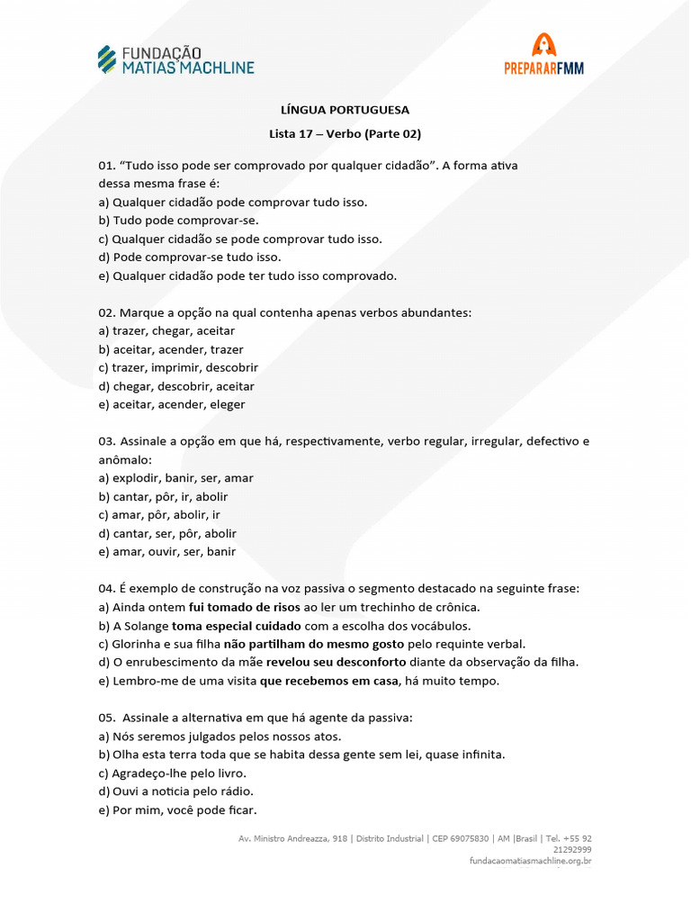 Verbos na Língua Portuguesa: Parte 02 | PDF