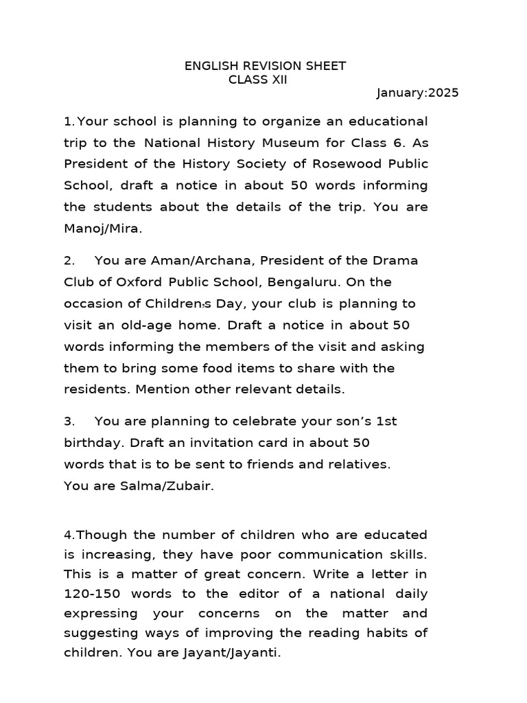 Class 12 English Writing Skills Guide | PDF