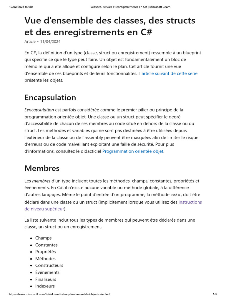 Classes et Structs en C# : Guide Complet | PDF | Classe (informatique ...