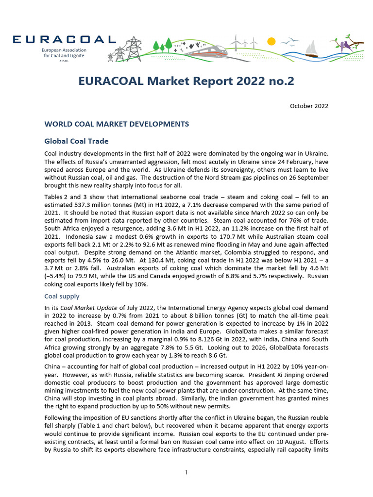 EURACOAL Market Report 2022 2 - v02 Ytr | PDF | Coal | Coal Mining