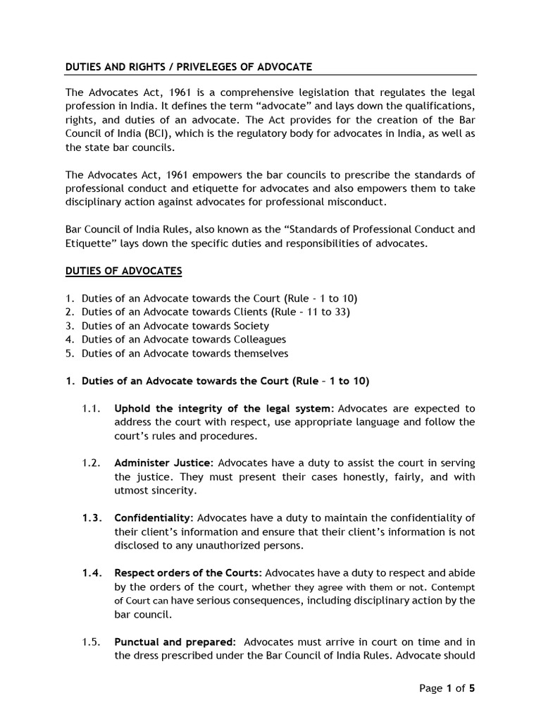 Advocate Duties and Rights Overview | PDF | Advocate | Professional Ethics